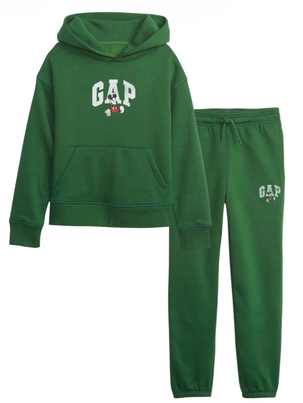 Gap x Disney Kids Mickey Mouse Graphic Hoodie & Sweat Pants Set in Forest Green
